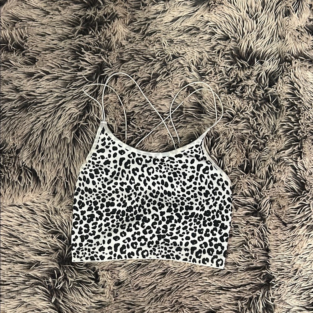 Leopard Print Elastic Crossed Strap Bandeau